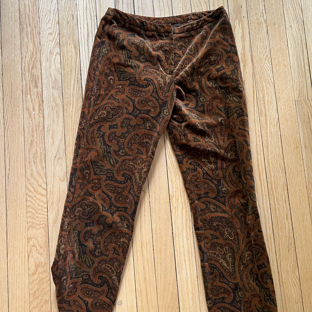 Orange velvet paisley print pants